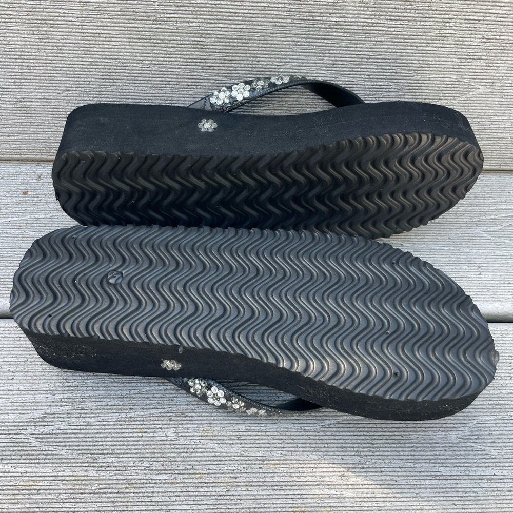 Lady Lanell’s High Night Black Flip Flop Sandals Swarovski crystal flowers sz 8 - Picture 5 of 5